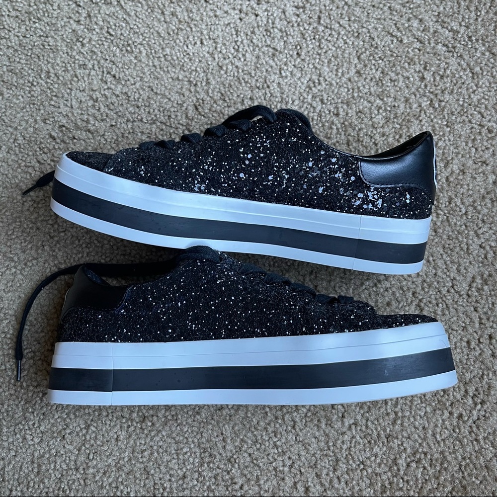 Alice + Olivia Black Glitter Platform Slip-On Sneakers - Picture 9 of 13